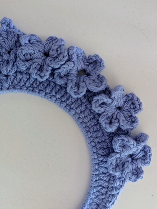 Hand Crochet 3D Floral Crown Headband Periwinkle Coastal Grandmother Artisan